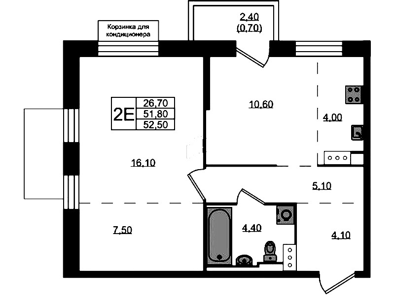 1-комнатная квартира 52.5 м², 8/8 эт., ЖК «Курортный квартал»